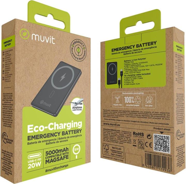 Immagine prodotto Muvit Powerbank for Change Schwarz Aluminium 5000 mAh (5000 mAh, 15 W)