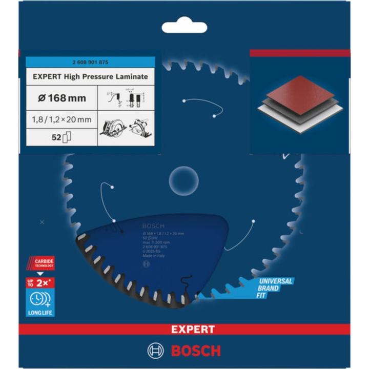 Produktbild Bosch Professional Zubehör Kreissägeblatt Expert for High Pressure Laminate 168 x 20 x 1,8/1,2 mm, T52