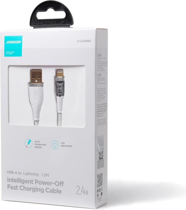 Produktbild Joyroom S-UL012A3 Intelligent Power-Off Fast Charging Cable USB-A to Lightning 2.4A 1.2m-White (1.20 m)