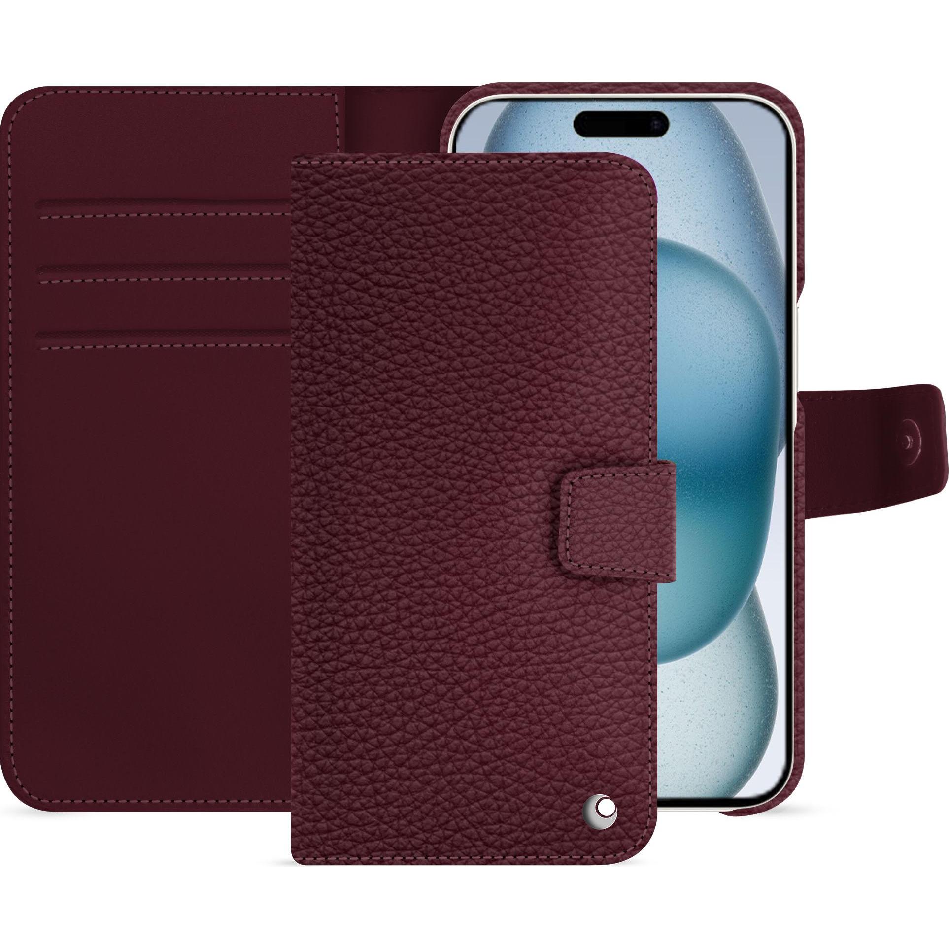 Noreve Lederschutzhülle Apple iPhone 15 (Apple iPhone 15), Smartphone Hülle, Violett