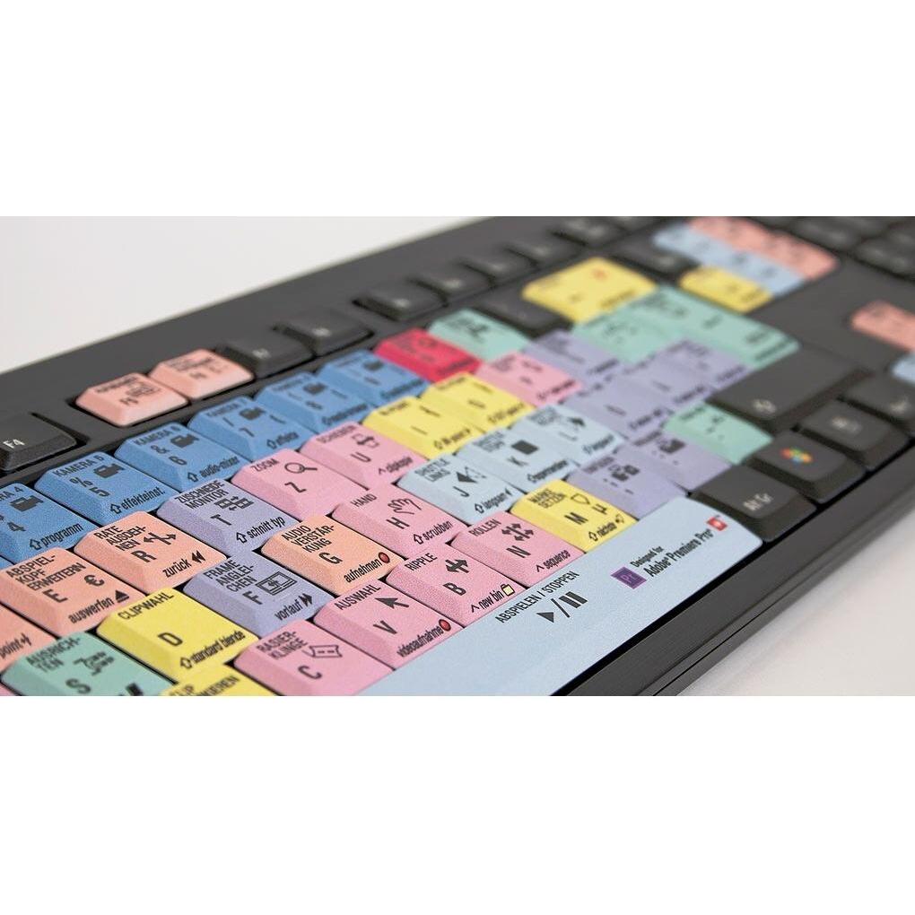 Logickeyboard Nero Slim Line Adobe Premiere Pro CC (Germania, Cablato), Tastiera, Multicolore