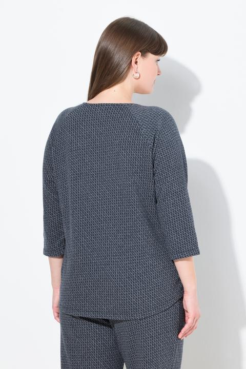 Image du produit Ulla Popken Sweat-shirt en Jacquard de coton bio, col rond et manches 3/4 (50, 52)
