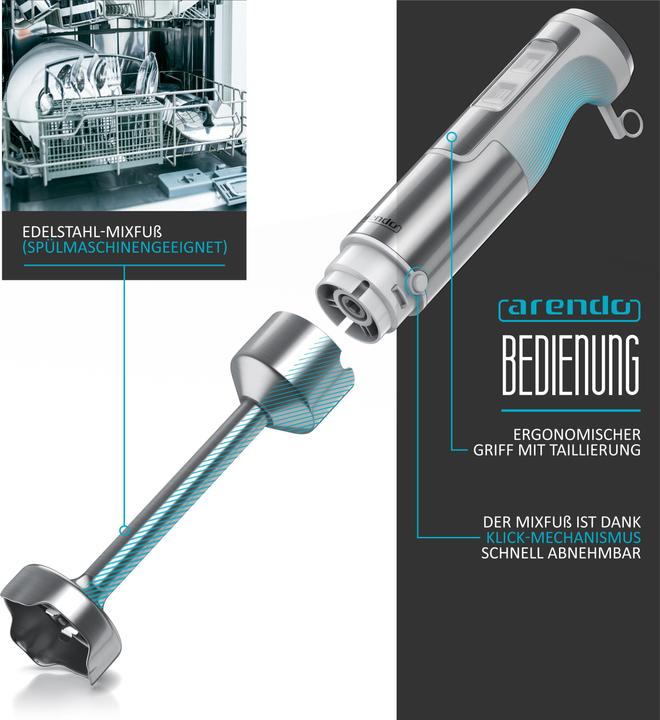 Produktbild Arendo Stabmixer 1000W Weiss, Edelstahl