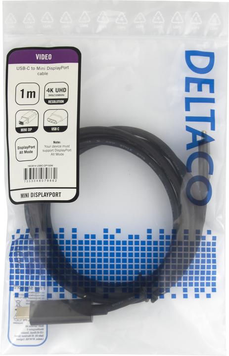 Actual product image Deltaco USB-C - miniDisplayPort cable 4K UHD gold plated 1m black (1 m)