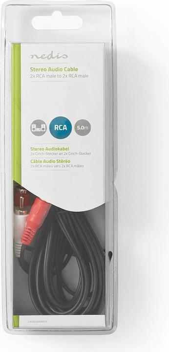 Produktbild Nedis Stereo-Audiokabel | 2x RCA Stecker | 2x RCA Stecker | Vernickelt | 5.00 m | rund | Schwarz | B (5 m, Cinch Kabel)