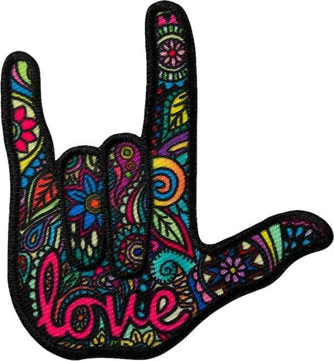 Immagine prodotto Mono Quick Applikationen - Teens and Jeans - aufbügelbar Hippie Hand farbig 6,5x7,1 cm 1 Stück (1 x)