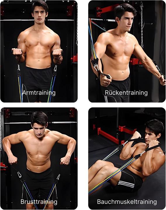 Produktbild Hermex 11-tlg. Set Resistance-Band Fitnessband Trainingsband Widerstandsband (1.34 m, Stark, Extra Stark, Mittel, Leicht)