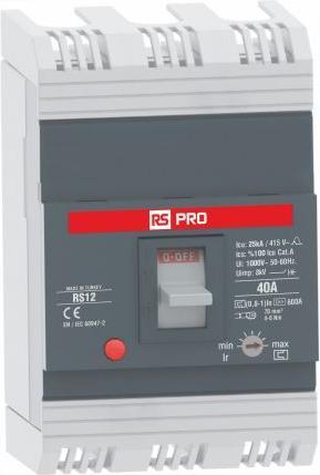 Produktbild RS PRO RS RS12, Schutzschalter 3-polig, 40A / Abschaltvermögen 25 kA 690V 500 V