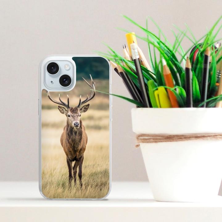 Produktbild DeinDesign Silikon Hülle für Apple iPhone 15 Handyhülle Case Smartphone Schutzhülle Hirsch Wald Wiese (Apple iPhone 15)
