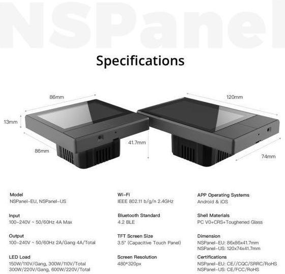 Produktbild Sonoff NSPanel Smart WiFi Wandschalter mit LED-Bedienfeld, Thermostat und Schalterfunktionen