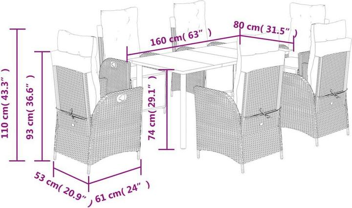 Produktbild vidaXL Garten Essgruppe (160 x 80 x 74 cm)