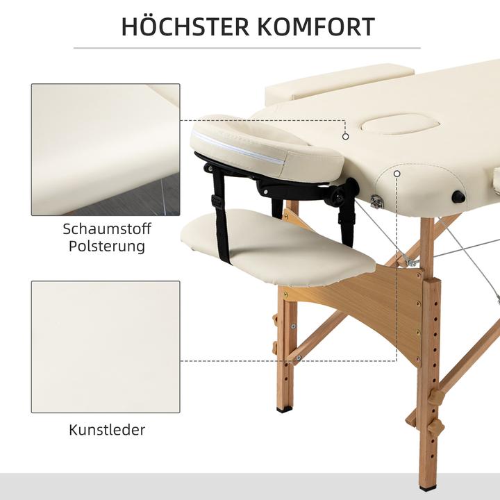 Image du produit Homcom Massagetisch Buchenholz, Kunstleder Cremeweiss