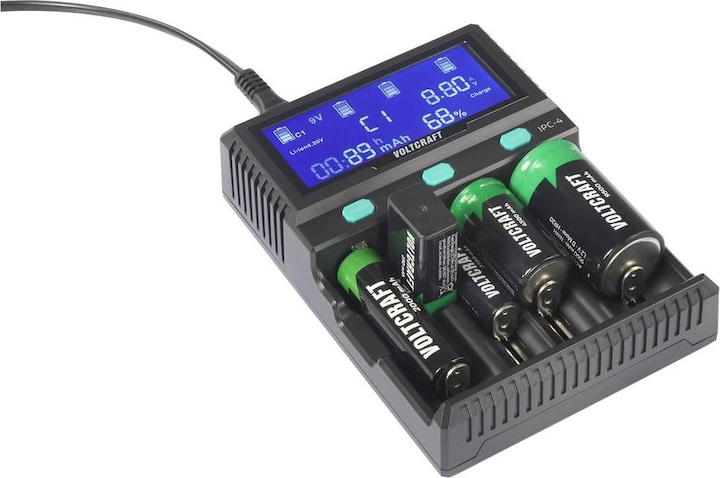 Actual product image Voltcraft IPC-4 round cell charger LiIon, LiFePO, NiMH, NiCd, LiFePO4 A, Mignon (AA), Micro (AAA) (1 pcs., 10440, 14500, 16340, 17335, 17500, 17670, 18490, 18650, 21700, 22650, 26500, 26650, 32650, AA, Sub-C, AAA, A, Chargers without battery)