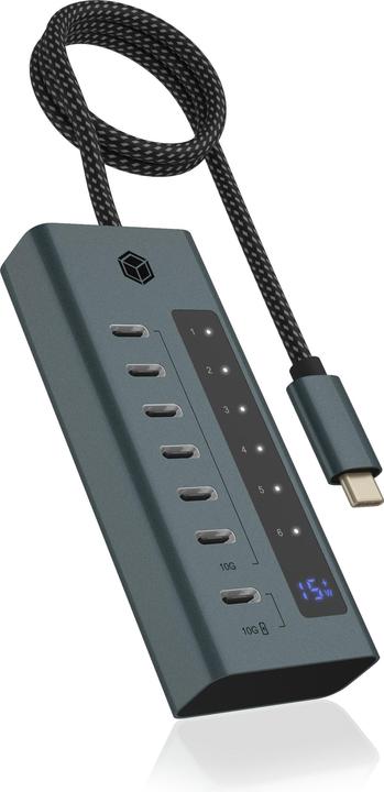 Icy Box USB-C hub with 20W charging port and integrated display, IB-HUB1457-C31 (7 ports)