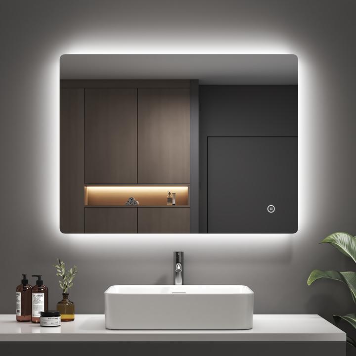 Emke Bathroom Mirror With Lighting 80*60cm, 3 Colour Temperatures (3000K-6500K)&Dimmable,Touch Switch