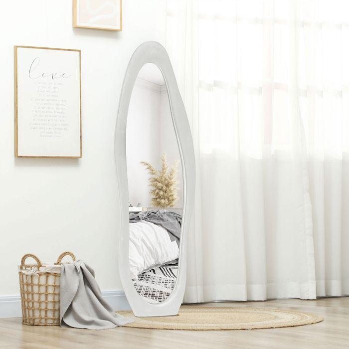 Produktbild Swisshandel24 Ganzkörperspiegel 50 x 160 cm Standspiegel mit samtartiger Rahmenbezug, Weiss (50 x 160 cm)