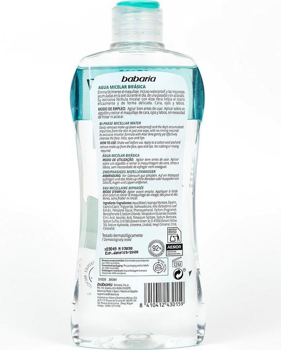 Actual product image Babaria A Micelar Bifasica 400ml (Facial cleansing wipes, 400 ml)