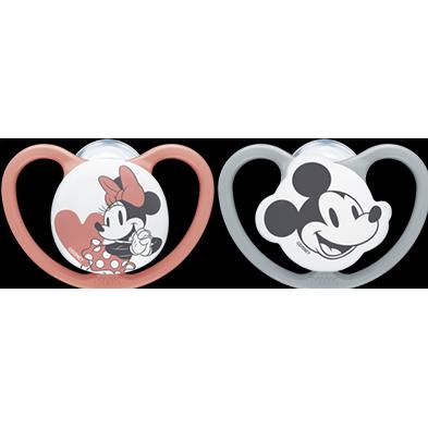 Thumbnail - NUK, Nuggi, Disney Minnie Mouse Space Silikon-Schnuller, 18-36 Monate, 2 Stück, grau & rot (2 x, 18 - 36 Monate)