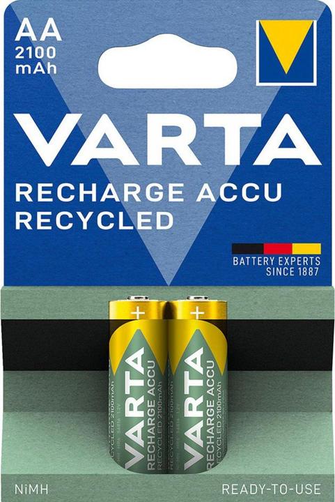 Varta Batterij AA Recycled AA 2100mAh 2-pack (2 Pcs., AA / LR6 / Mignon / R6 / R14505, 2100 mAh)