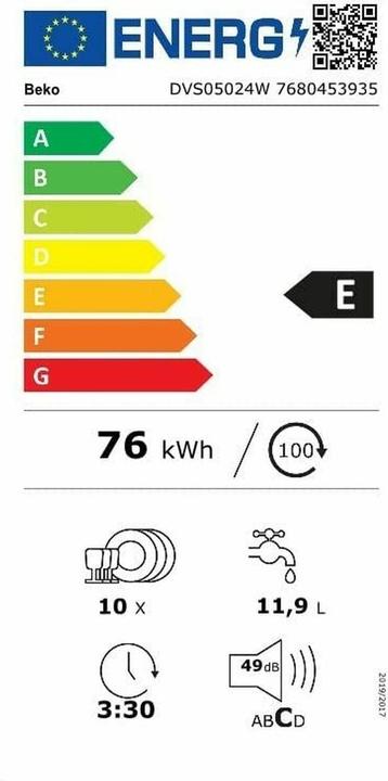 Label énergétique Beko Dishwasher DVS05024W
