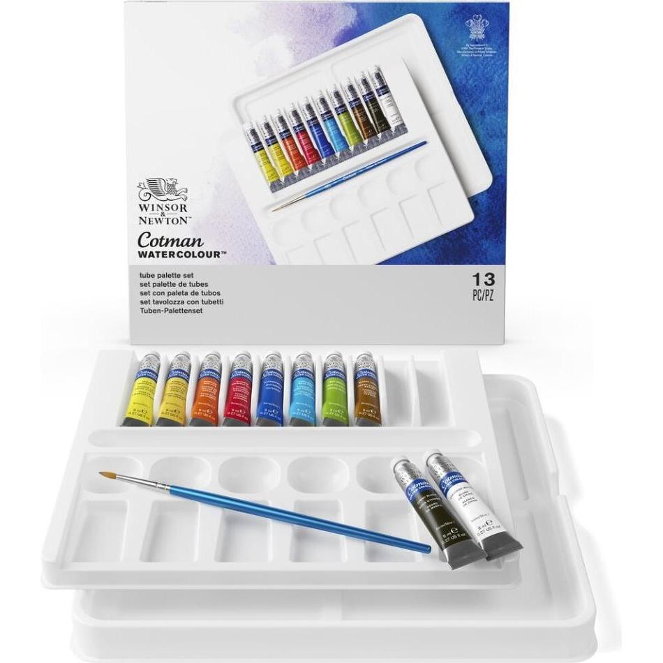 Winsor & Newton, Künstlerfarbe + Bastelfarbe, Cotman watercolour set 10 tubes + brush (Mehrfarbig, 8 ml)