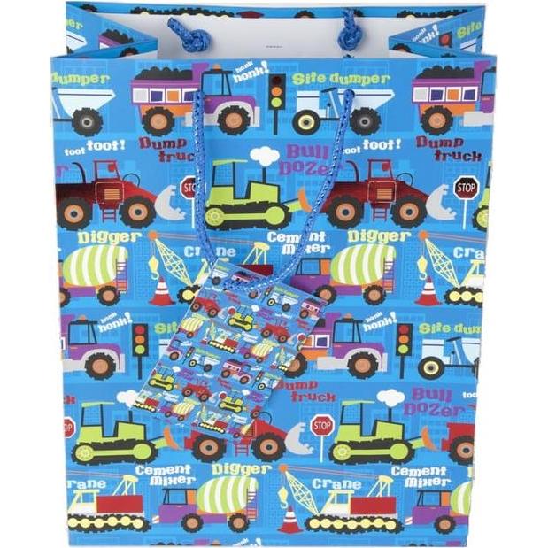 MICA Living, Geschenkverpackung, Geschenktasche - Baufahrzeuge - 26 x 12,5 x 32,5 cm (Geschenktüte)
