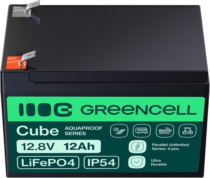 Immagine prodotto GreenCell Green Cell CUBE LiFePO4 Spezial-Akku LiFePo-Block Flachstecker Li-Ion 12.8 V 12 (12.80 V, 12 Ah)