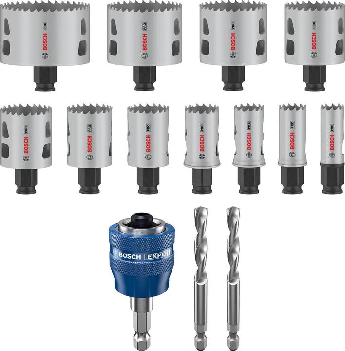 Immagine prodotto Bosch Professional Zubehör Set di seghe a tazza PRO Multi Material PC Plus, 14 pezzi. (29 mm, 19 mm, 57 mm, 76 mm, 35 mm, 25 mm, 44 mm, 51 mm, 64 mm, 22 mm, 38 mm)