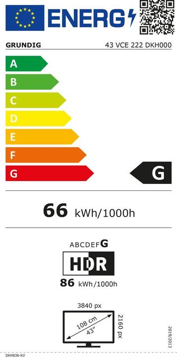 Energy Label Grundig 43 VCE 222 (43", LED, UHD, 2022)