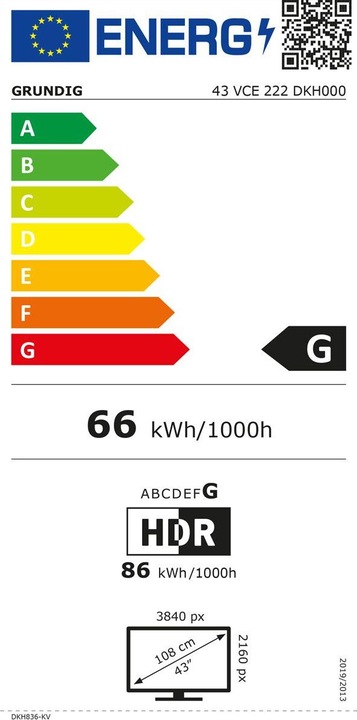Energie-Label Grundig 43 VCE 222 (43", LED, UHD, 2022)
