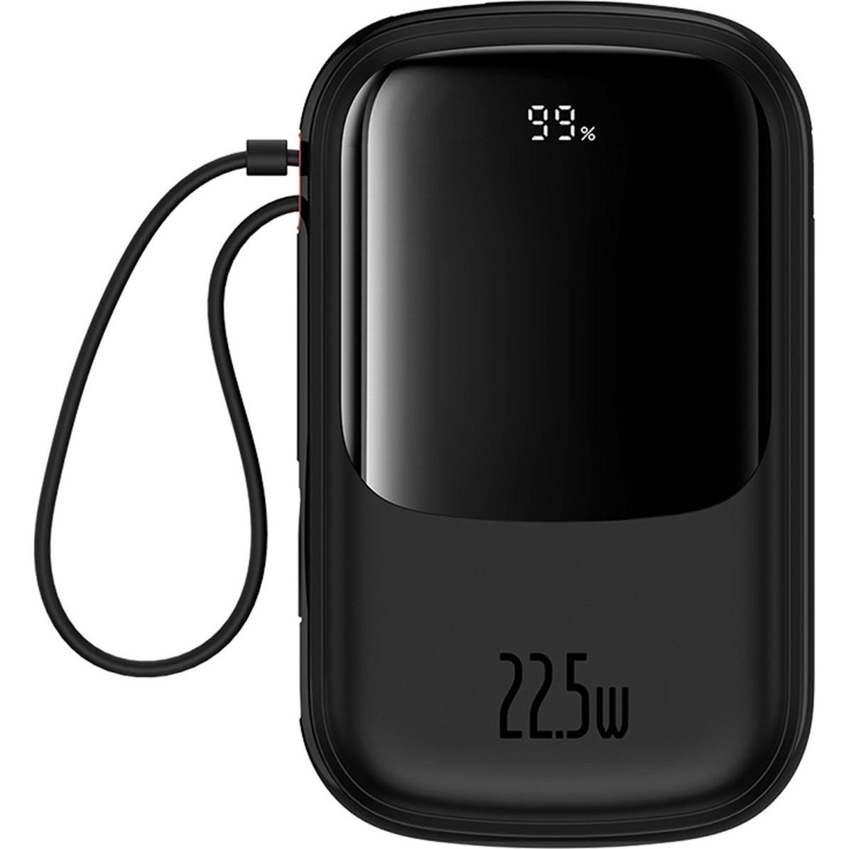 Baseus Qpow Pro+ 20000 mAh 22,5 W Powerbank mit integriertem USB-C-Kabel und Display – Schwarz (20000 mAh, 22.50 W, 74 W...