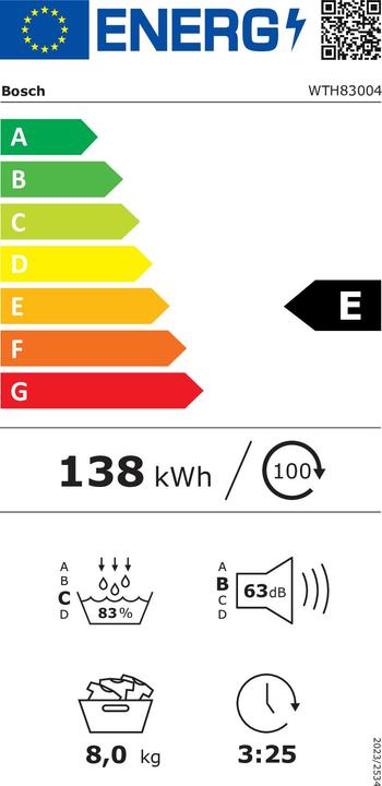 Energie-Label Bosch Hausgeräte WTH83004 (8 kg, Rechts)