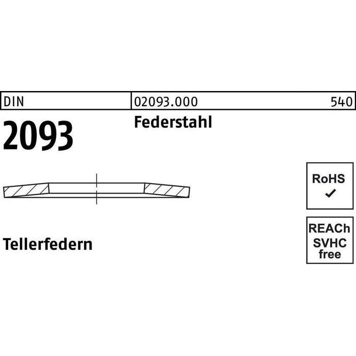 Zubehör Befestigungstechnik, Tellerfeder DIN 2093 34 x16,3x2,0 Federstahl