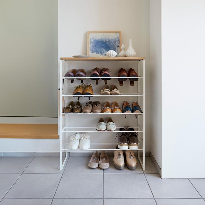Produktbild Yamazaki 6-stöckiges Schuhregal mit Holzablage TOWER (66 x 25 x 87 cm)