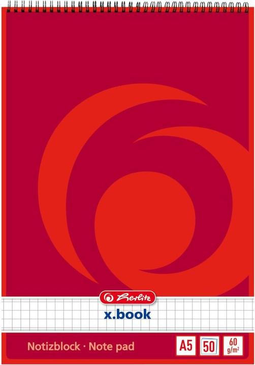 Actual product image Herlitz Spiral notepad x.book, DIN A5, 50 sheets, squared (A5, Checked, No binding)