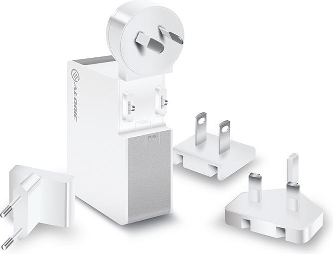 Actual product image Alogic Charger travel edition 4 plugs USB-C 2m cable white (60 W)