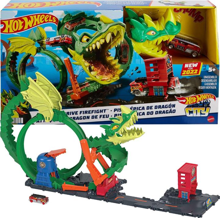 Produktbild Hot Wheels City Drachen-Angriff Looping Set, Zubehör inkl. 1 Spielzeugauto