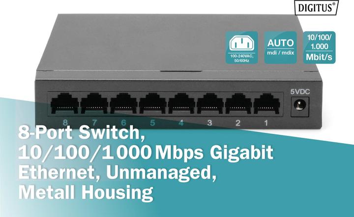 Produktbild Digitus 8-Port Gigabit Switch, Desktop, Unmanaged, Metallgehäuse (8 Ports)