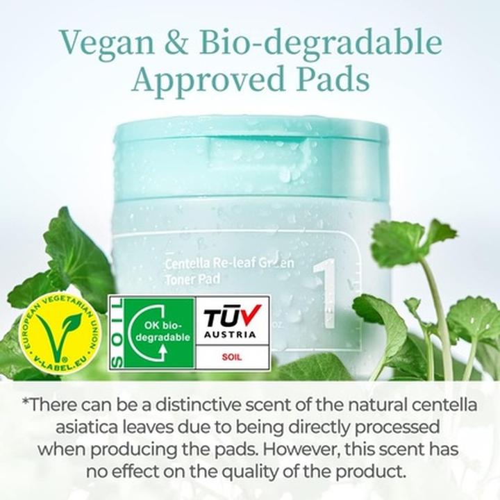 Image du produit Numbuzin No.1 Centella Re-Leaf Green Toner Pad - Vegan Double-Sided Herb (Lait nettoyant)