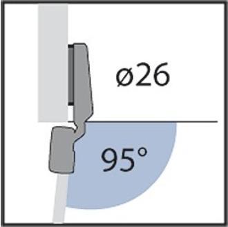 Immagine prodotto Hettich Cerniera Intermat per porte in vetro con battuta d'angolo, angolo 95° spessore del vetro 4-6,5 mm