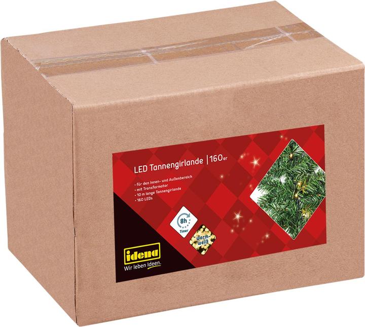 Image du produit Idena 31854 Guirlande de sapin LED avec 160 LED blanc chaud, avec minuterie de 8 heures, pour l'Avent (10 m)