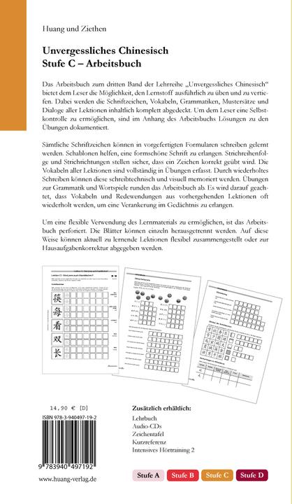 Produktbild Unvergessliches Chinesisch, Stufe C. Arbeitsbuch (Deutsch, Dieter Ziethen, Hefei Huang, 2016)