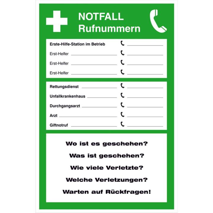 Produktbild SafetyMarking Aushang Notfall Notfall Rufnummern