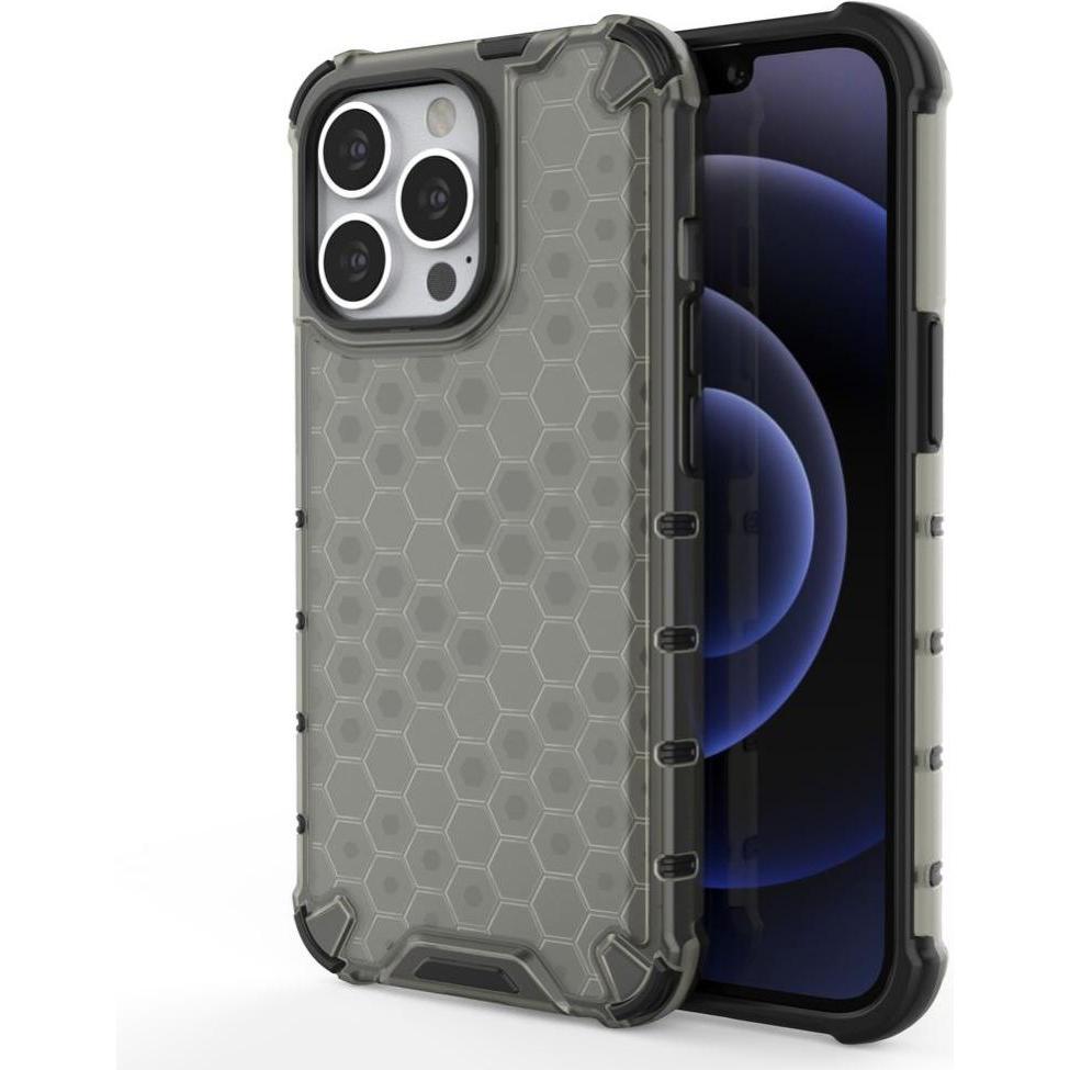 Hurtel Honeycomb Case armor cover with TPU Bumper for iPhone 13 Pro black (Apple iPhone 13 Pro), Smartphone Hülle, Schwa...