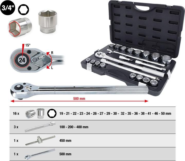Actual product image KS Tools Socket spanner set (19 mm, 21 mm, 22 mm, 23 mm, 24 mm, 26 mm, 27 mm, 29 mm, 30 mm, 32 mm, 35 mm, 36 mm, 38 mm, 41 mm, 46 mm, 50 mm)