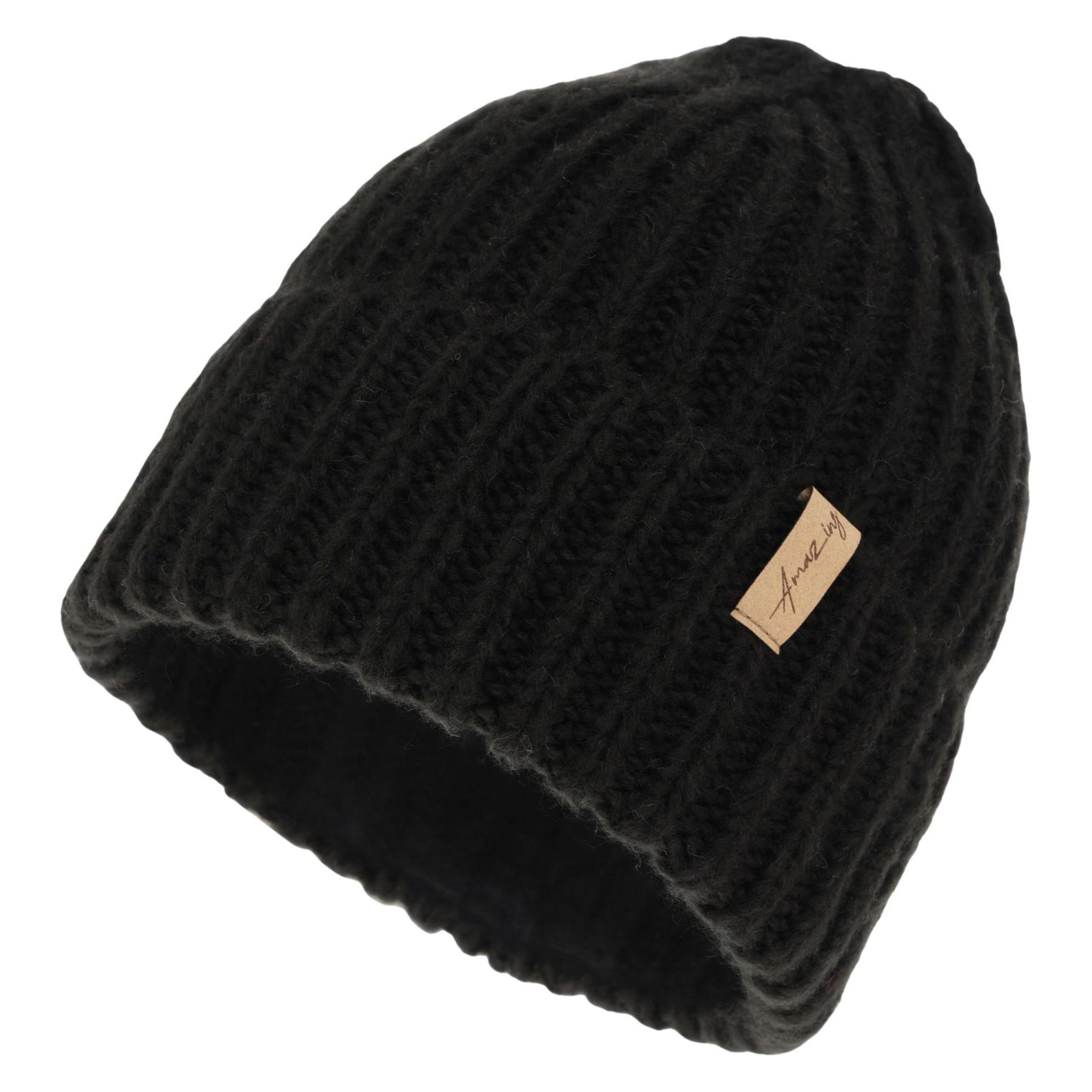 Maxte, Damen, Mütze, Damen-Wintermütze – Merinowolle Caro, Schwarz