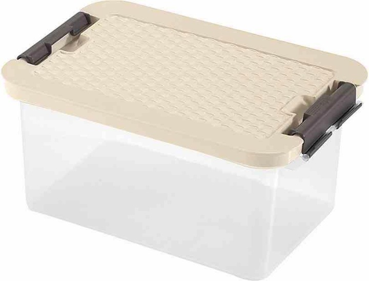 Produktbild Heidrun Systembox aus Kunststoff in Farbe transparent, 33x22x16 cm Inhalt: 8 l, Deckel in Rattan-Optik (33 x 22 x 16 cm, 8 l)