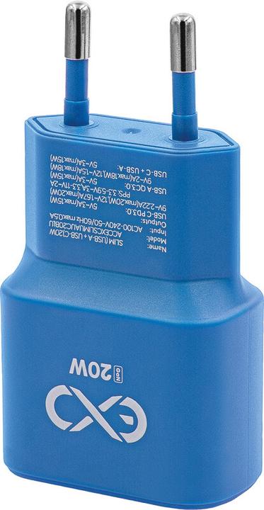 Image du produit EXC Chargeur secteur USB SLIM, prise USB-A et USB-C (20 W, 2 ports)