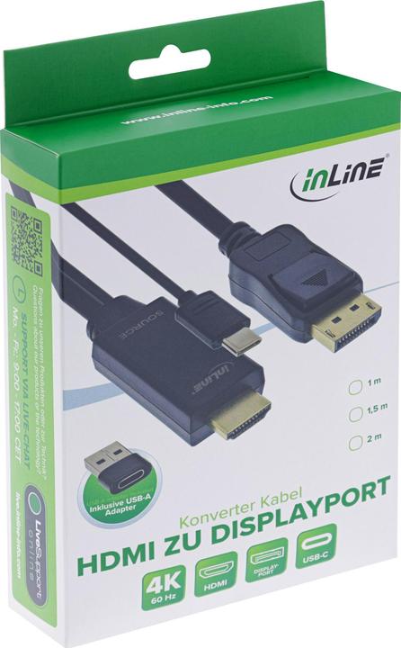Produktbild InLine HDMI zu DisplayPort Konverter Kabel, 4K/60Hz, schwarz, 1m (1 m)