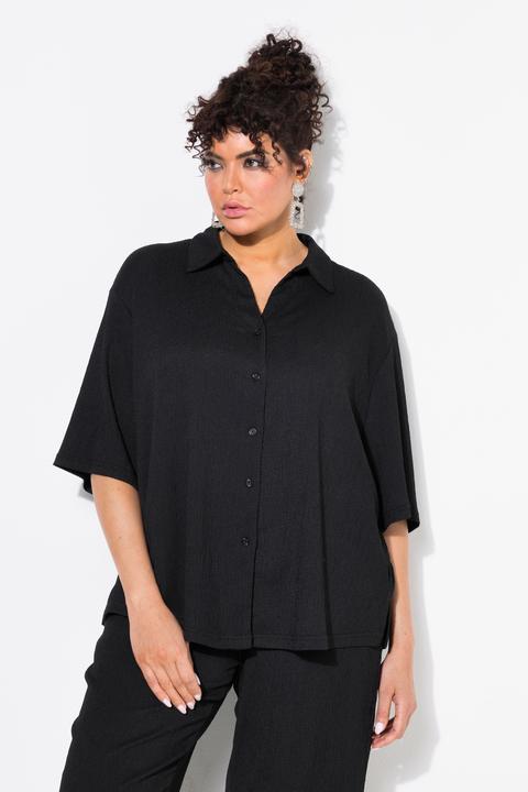 Actual product image Ulla Popken Lightly Textured 3/4 Sleeve Button Down Blouse (50, 52)